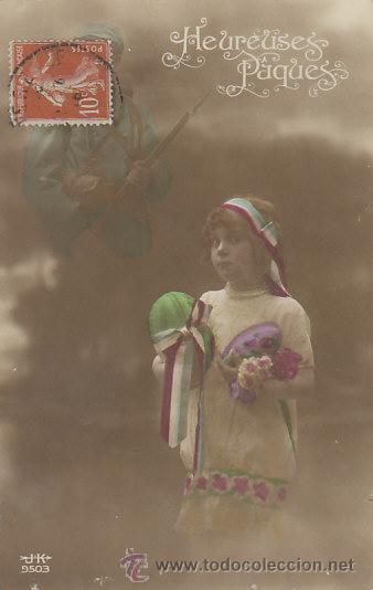 Postales: una ni&ntilde;a. postal coloreada - Foto 1