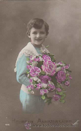 Postales: un ni&ntilde;o. postal coloreada - Foto 1