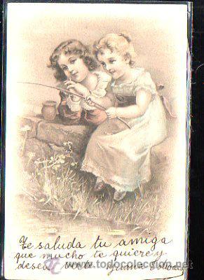 Postales: TARJETA POSTAL INFANTIL. NI&Ntilde;AS PESCANDO. - Foto 1