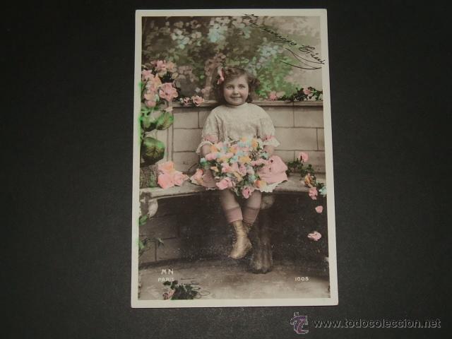 Postales: NI&Ntilde;A CON FLORES ANTIGUA POSTAL - Foto 1