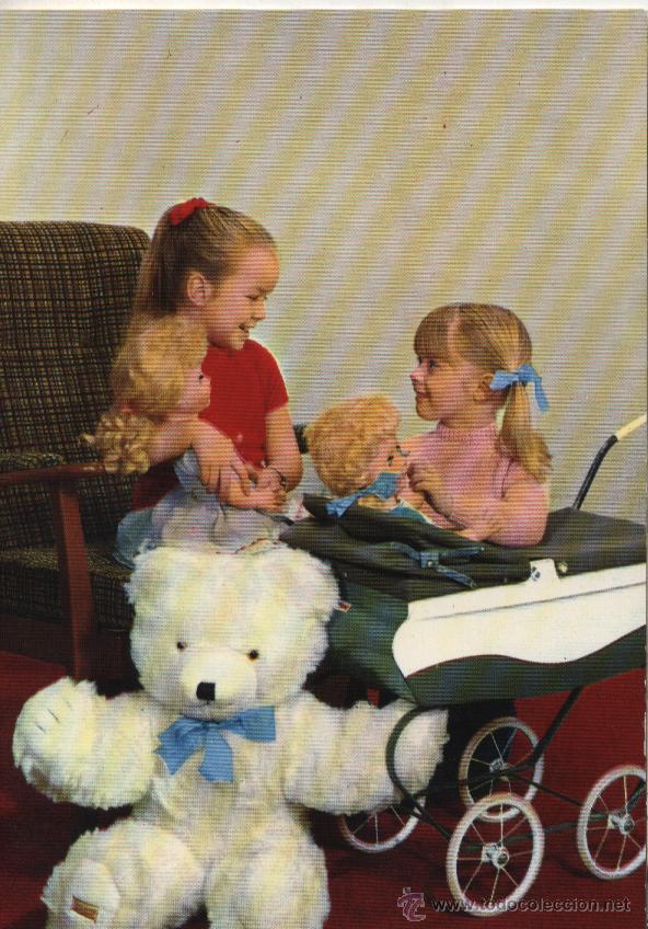 Postales: Postal ni&ntilde;as con osito y mu&ntilde;ecas - Foto 1