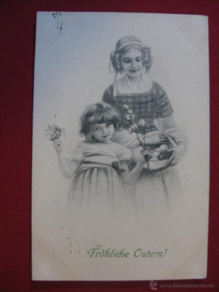 Postales: POSTAL NI&Ntilde;AS CON FLORES Y CESTA - Foto 1