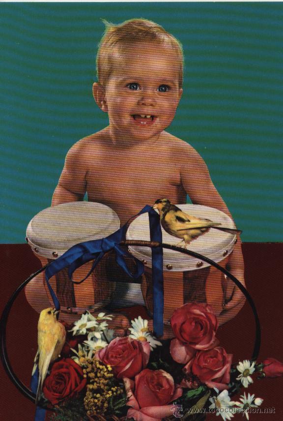 Postales: Postal ni&ntilde;o con pajarito y flores - Foto 1