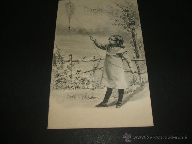 Postales: NI&Ntilde;A CON COMETA POSTAL ANTERIOR A 1905 - Foto 1