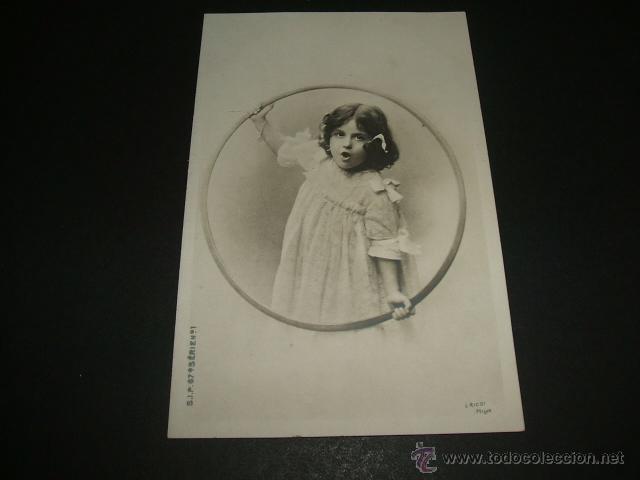 Postales: NI&Ntilde;A CON ARO POSTAL ANTERIOR A 1905 - Foto 1