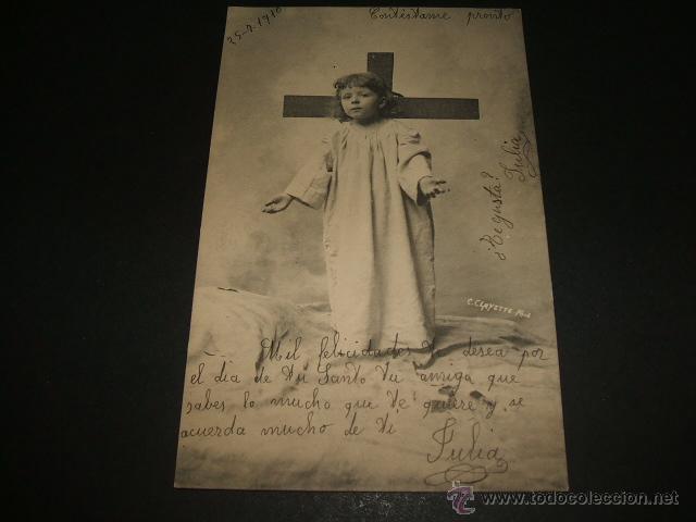 Postales: NI&Ntilde;O CON CRUZ POSTAL 1910 - Foto 1