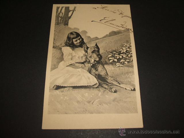 Postales: NI&Ntilde;A CON PERRO ANTIGUA POSTAL - Foto 1