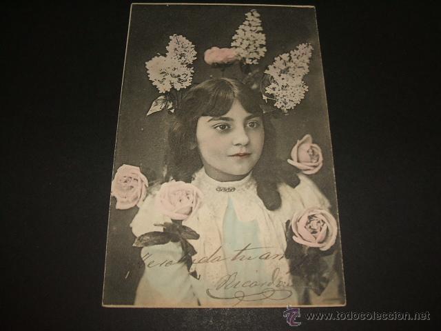 Postales: NI&Ntilde;A CON FLORES ANTIGUA POSTAL - Foto 1