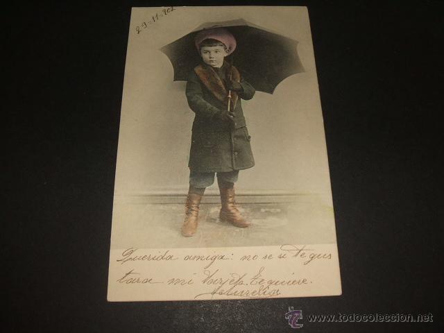Postales: NI&Ntilde;O CON PARAGUAS ANTIGUA POSTAL - Foto 1