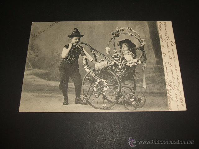 Postales: NI&Ntilde;OS CON CARRO ANTIGUA POSTAL - Foto 1