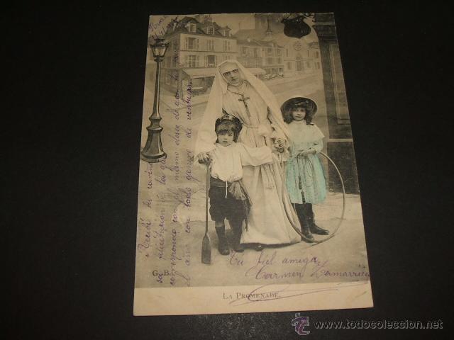 Postales: NI&Ntilde;OS CON MONJA ANTIGUA POSTAL - Foto 1