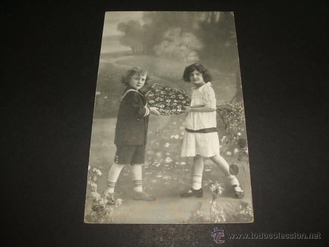 Postales: NI&Ntilde;OS CON FLORES ANTIGUA POSTAL - Foto 1