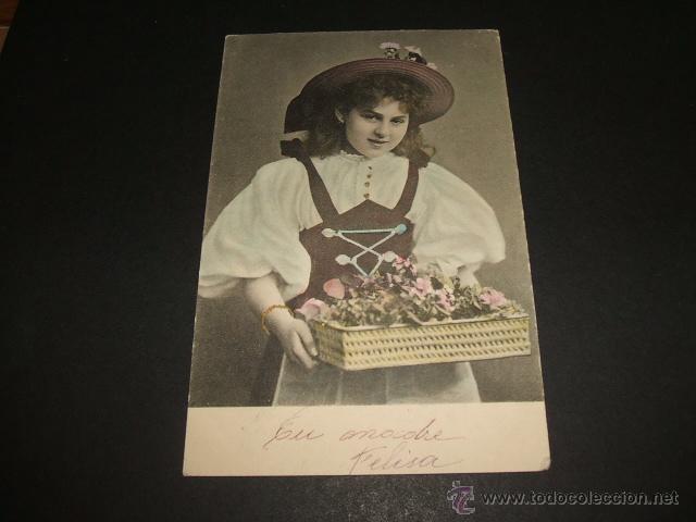 Postales: NI&Ntilde;A CON FLORES ANTIGUA POSTAL - Foto 1