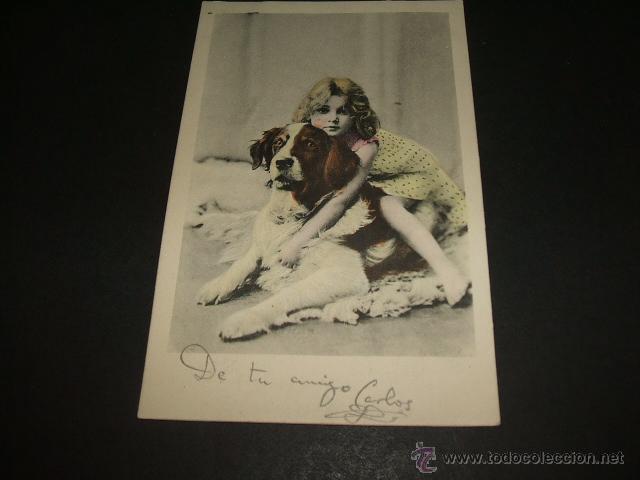 Postales: NI&Ntilde;A CON PERRO POSTAL ANTIGUA - Foto 1