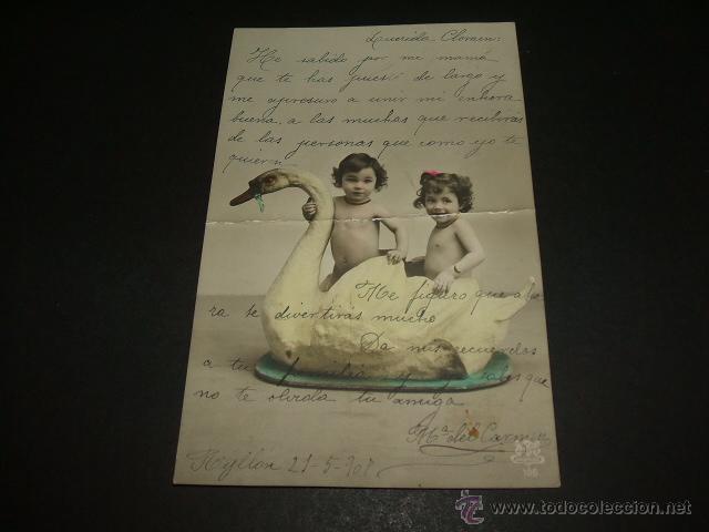 Postales: NI&Ntilde;AS EN CISNE POSTAL ANTIGUA - Foto 1