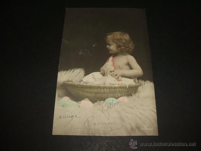 Postales: NI&Ntilde;A EN CESTA POSTAL ANTIGUA - Foto 1