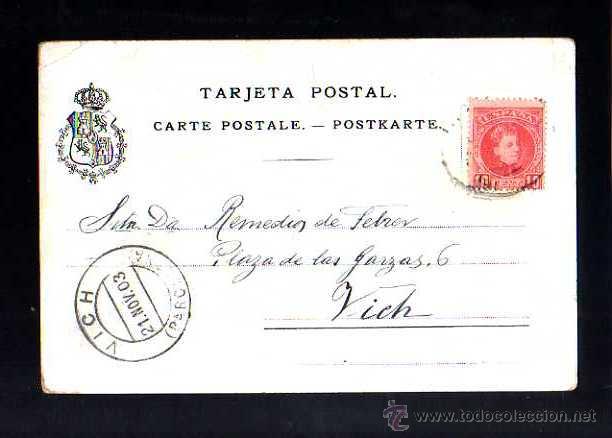 Postales: Postal escolanet. Enviada a Vich. 1904 - Foto 2