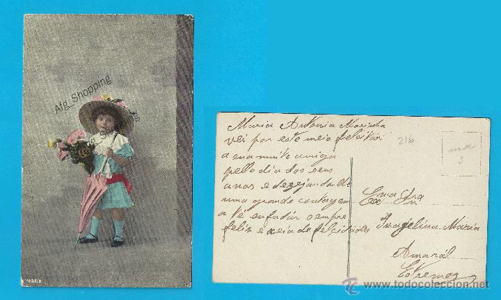 Postales: NI&Ntilde;A CON RAMO DE FLORES - Old postcard - Foto 1
