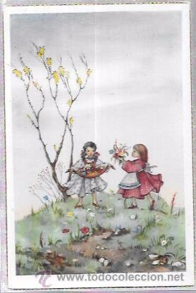 Postales: POSTAL DE NI&Ntilde;AS COGIENDO FLORES. - Foto 1