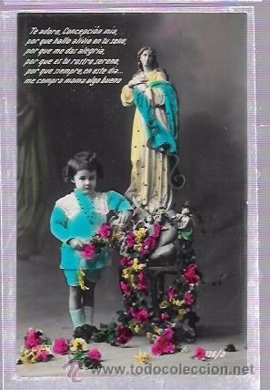 Postales: TARJETA POSTAL DE NI&Ntilde;A JUNTO A LA VIRGEN DE LA CONCEPCI&Oacute;N. - Foto 1