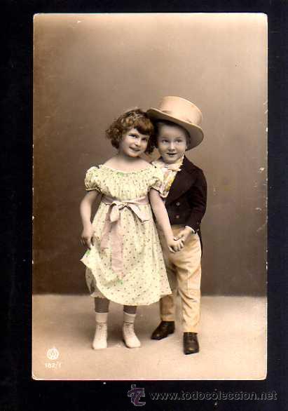 Postales: Antigua postal. Ni&ntilde;o y ni&ntilde;a - Foto 1