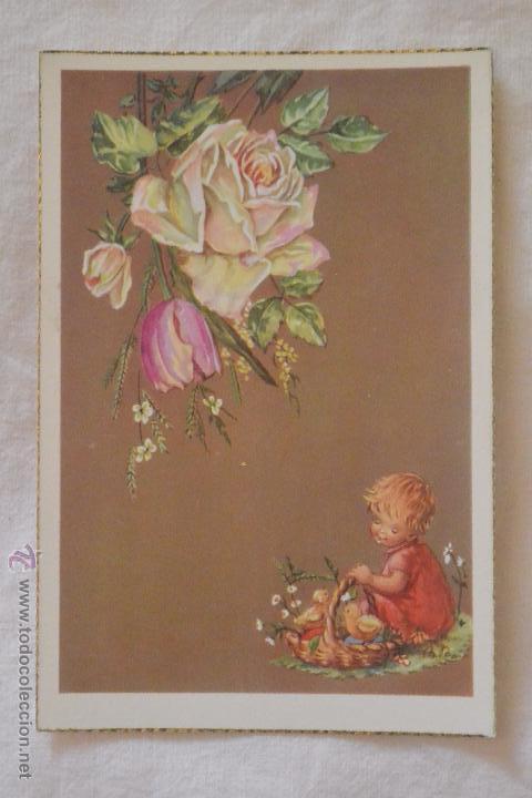 Postales: TARJETA POSTAL NI&Ntilde;A CESTA Y POLLITOS - Foto 1