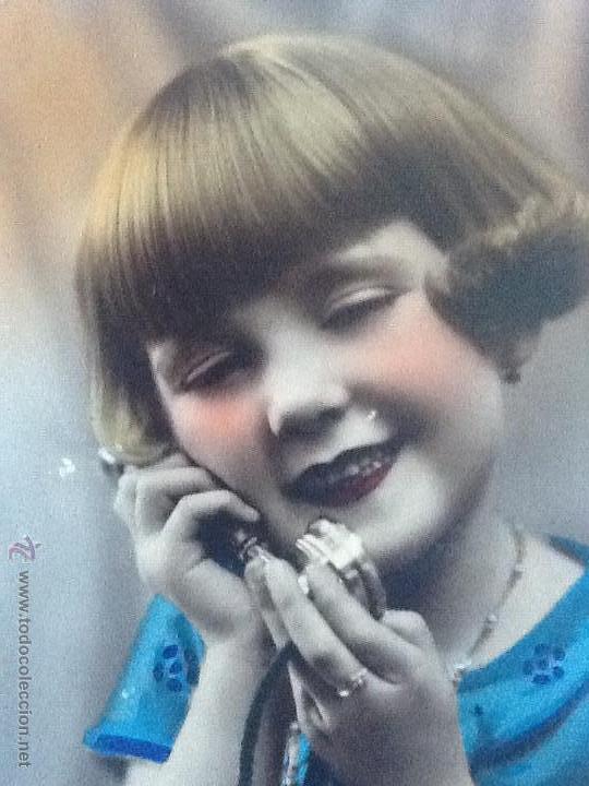 Cartes Postales: Postal antigua,ni&ntilde;a con tefefono,coloreada
