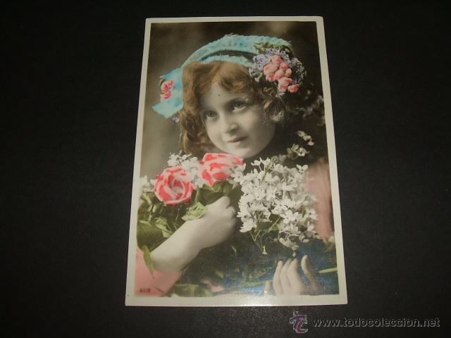 Postales: NI&Ntilde;A CON FLORES POSTAL - Foto 1