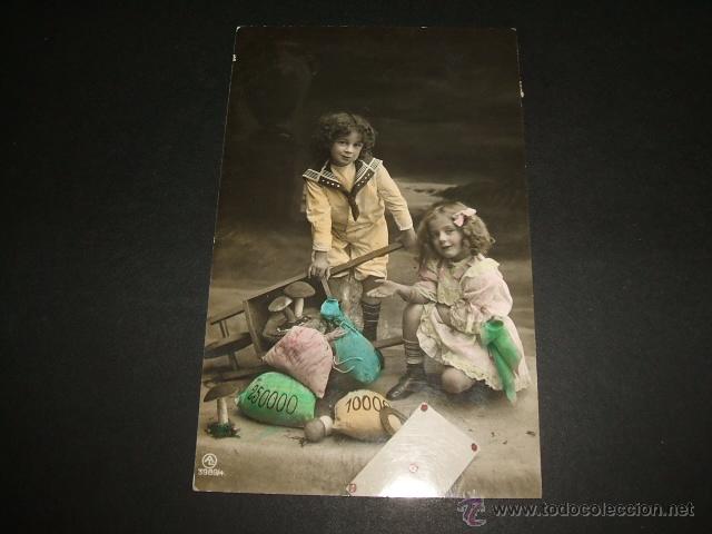 Postales: NI&Ntilde;OS CON SACOS Y SETAS POSTAL - Foto 1
