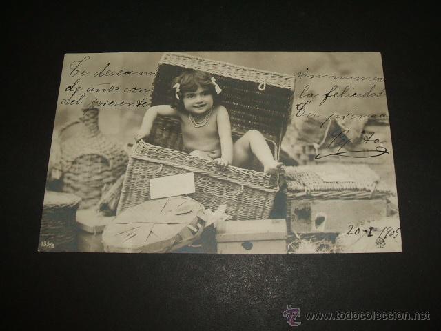 Postales: NI&Ntilde;A EN CESTA POSTAL ANTIGUA - Foto 1