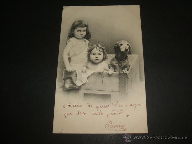 Postales: NI&Ntilde;OS CON PERRO POSTAL ANTIGUA - Foto 1