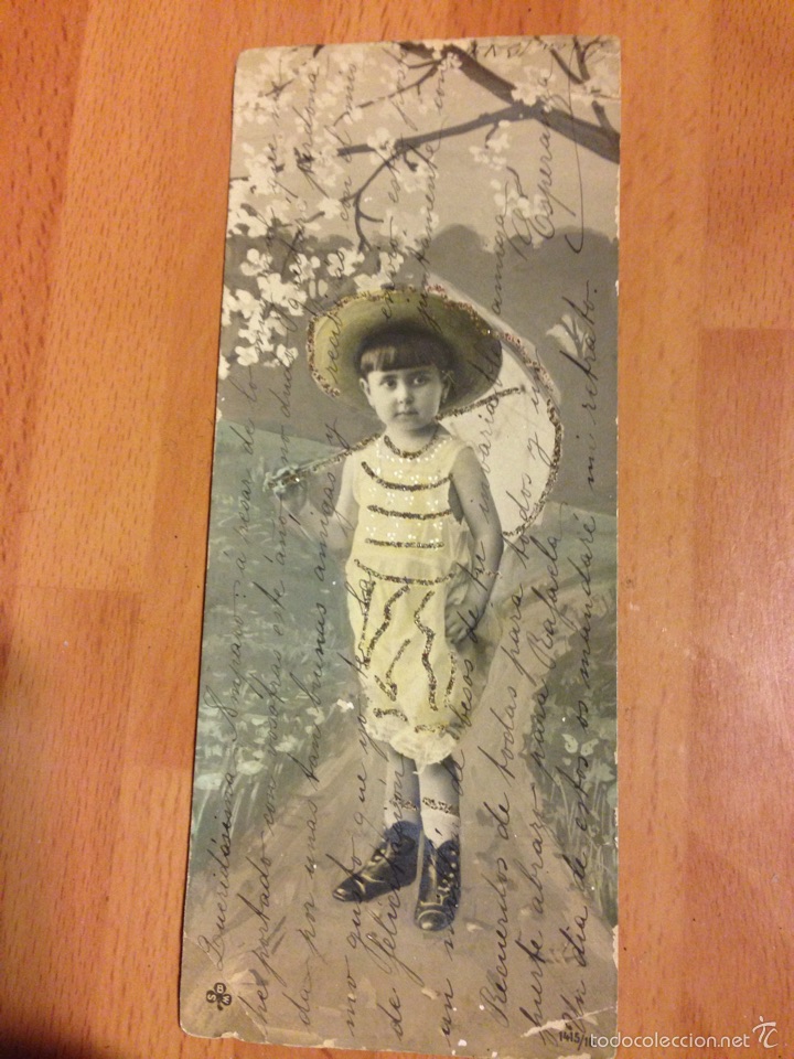 Postkarten: Antigua postal de ni&ntilde;o con selos de Alfonso xlll de 5 y 10 centimos .mide 17 x 7 cm