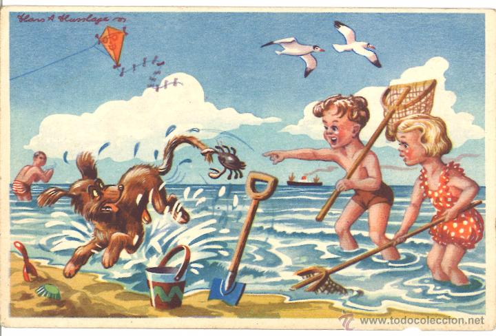 Postales: POSTAL CIRCULADA - 1955 - NI&Ntilde;OS - PERRO - Foto 1