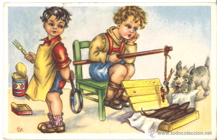 Postales: POSTAL CIRCULADA - 1955 - NI&Ntilde;OS - PERRO - Foto 1