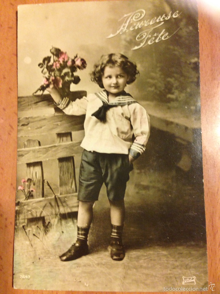 Postales: Antigua postal ni&ntilde;o con flores - Foto 1