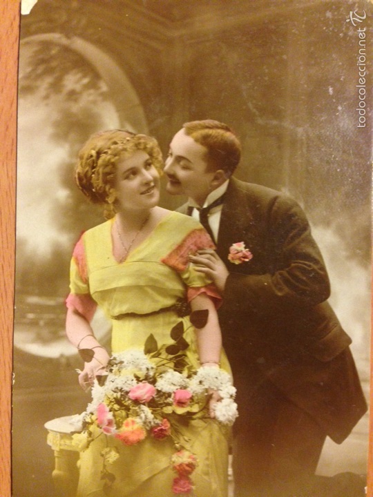 Postales: Antigua postal rom&aacute;ntica novios - Foto 1