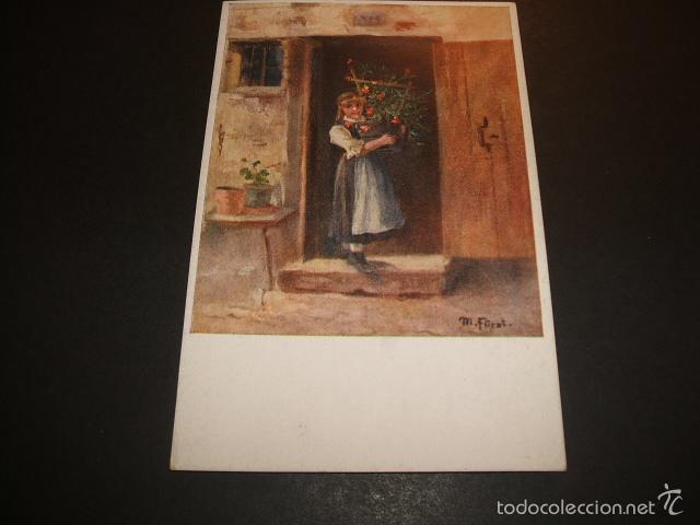 Postales: NI&Ntilde;A CON CESTA POSTAL CROMOLITOGRAFICA - Foto 1