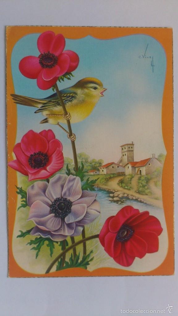 Postales: POSTAL FLORES Y PAJARO, SIN CIRCULAR - Foto 1