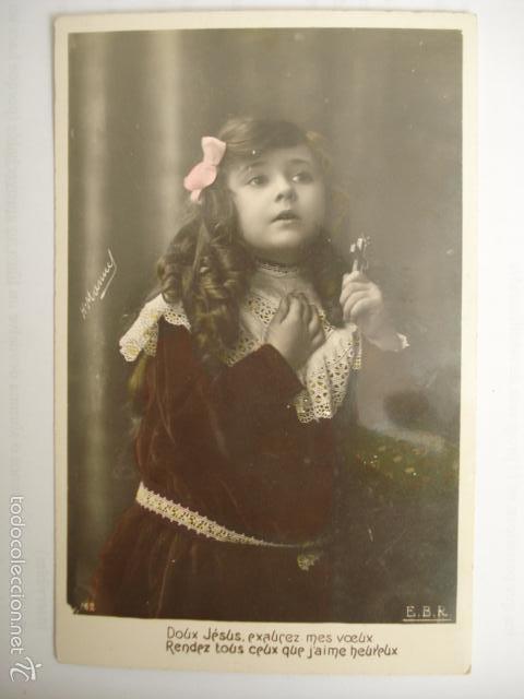 Postales: POSTAL DE NI&Ntilde;A REZANDO. ED. EBR. H.MANUEL. ESCRITA. - Foto 1