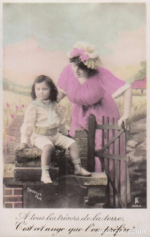 Postales: Madre e hijo,  circulada en 1912 (ver dorso) - Foto 1