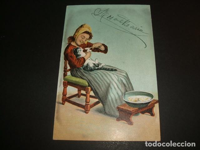Postales: NI&Ntilde;A CON GATITO POSTAL - Foto 1