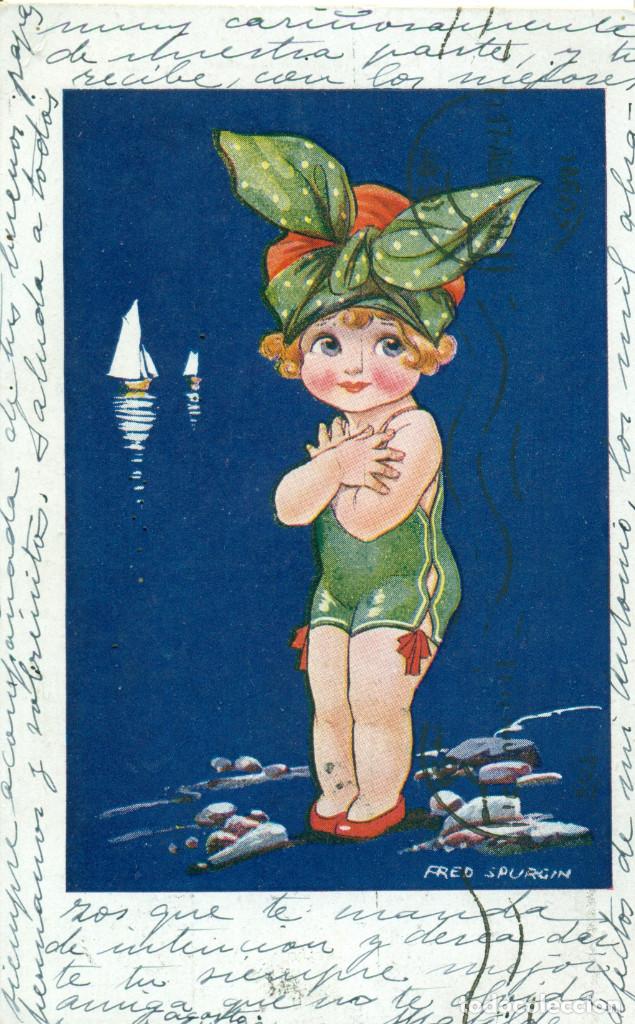 Postales: POSTAL ROMANTICA DE FRED SPURGIN. CIRCULADA EN 1924 - Foto 1