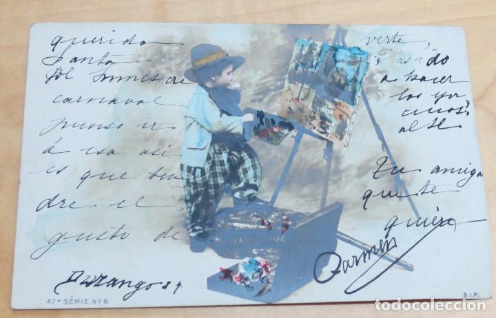 Postales: POSTAL NI&Ntilde;O PINTANDO CIRCA 1905 - Foto 1