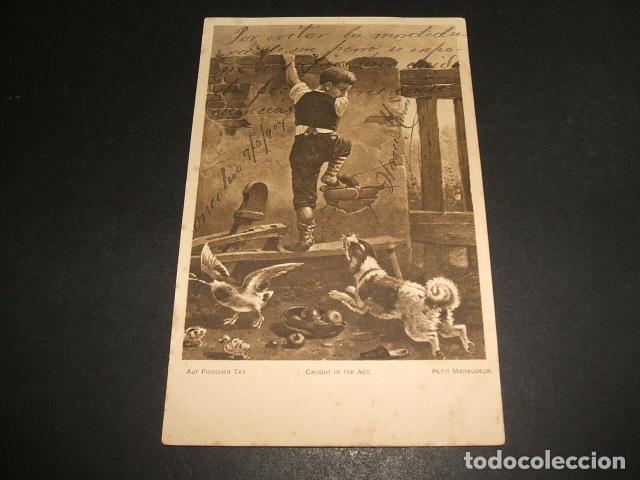 Postales: NI&Ntilde;O Y PERRO POSTAL ANTERIOR A 1905 - Foto 1