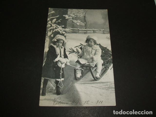 Postales: NI&Ntilde;OS CON TRINEO POSTAL - Foto 1