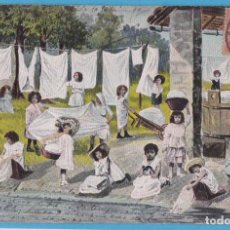 Postales: SERIE 367. NIÑOS EN LA LAVANDERÍA. MODERNISTA. CIRCULADA EN PARÍS, 1906