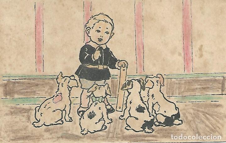 Postales: NI&Ntilde;O CON PERRITOS (1927) - Foto 1