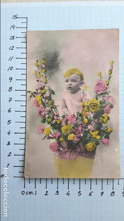 Postales: Postal ni&ntilde;o rubio con flores. - Foto 1