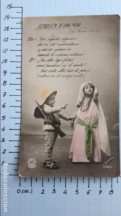 Postales: Postal ni&ntilde;o con uniforme de rayadillo y morita. - Foto 1