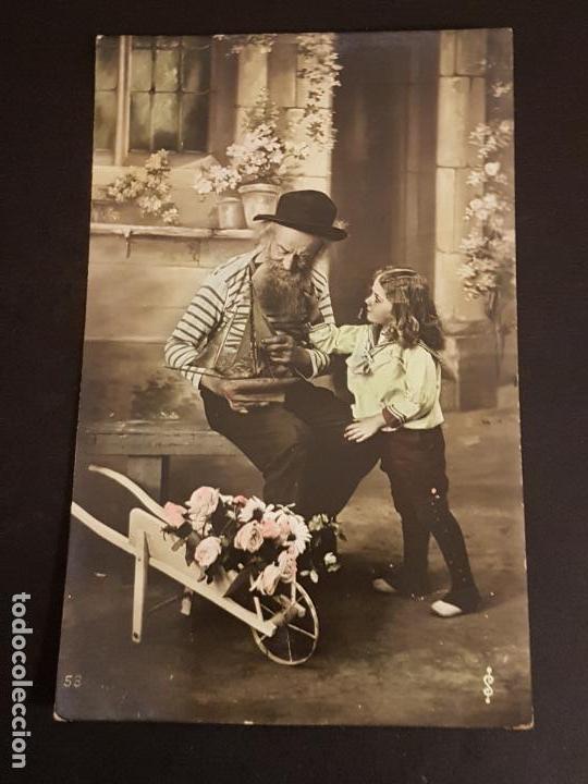 Postales: NI&Ntilde;A CON ABUELO POSTAL ANTIGUA - Foto 1